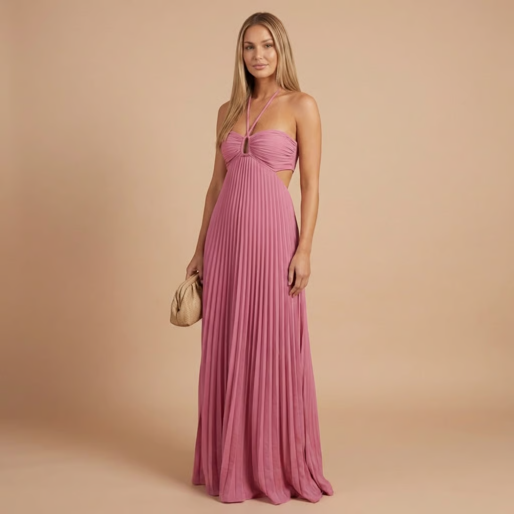 Nancy - Robe Maxi à Bretelles avec Découpes et Plissé