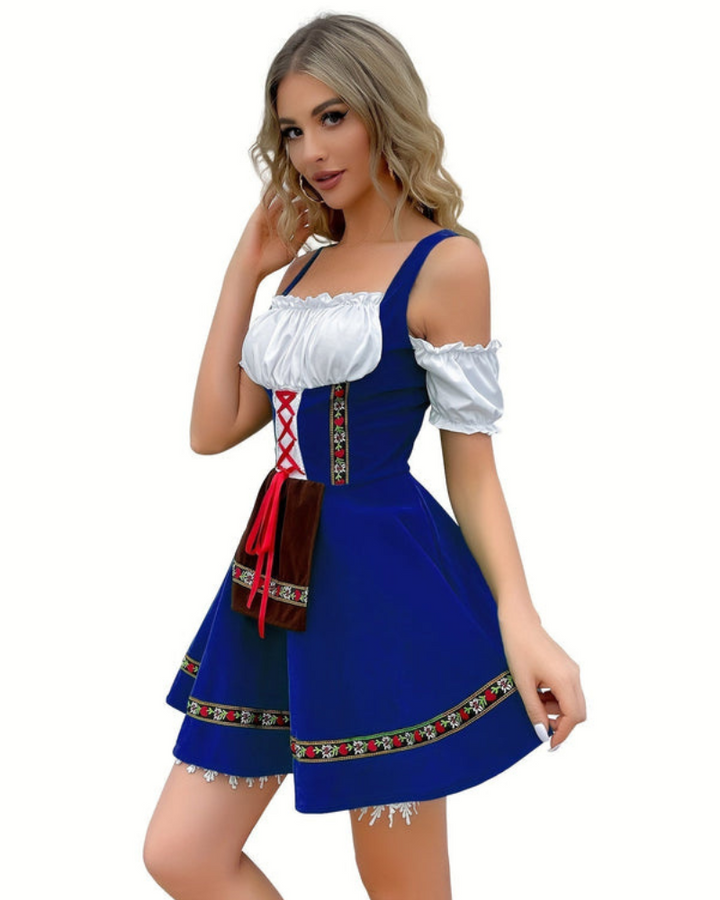 Robe Dirndl Traditionnelle Sans Épaules pour Femmes | Mini
