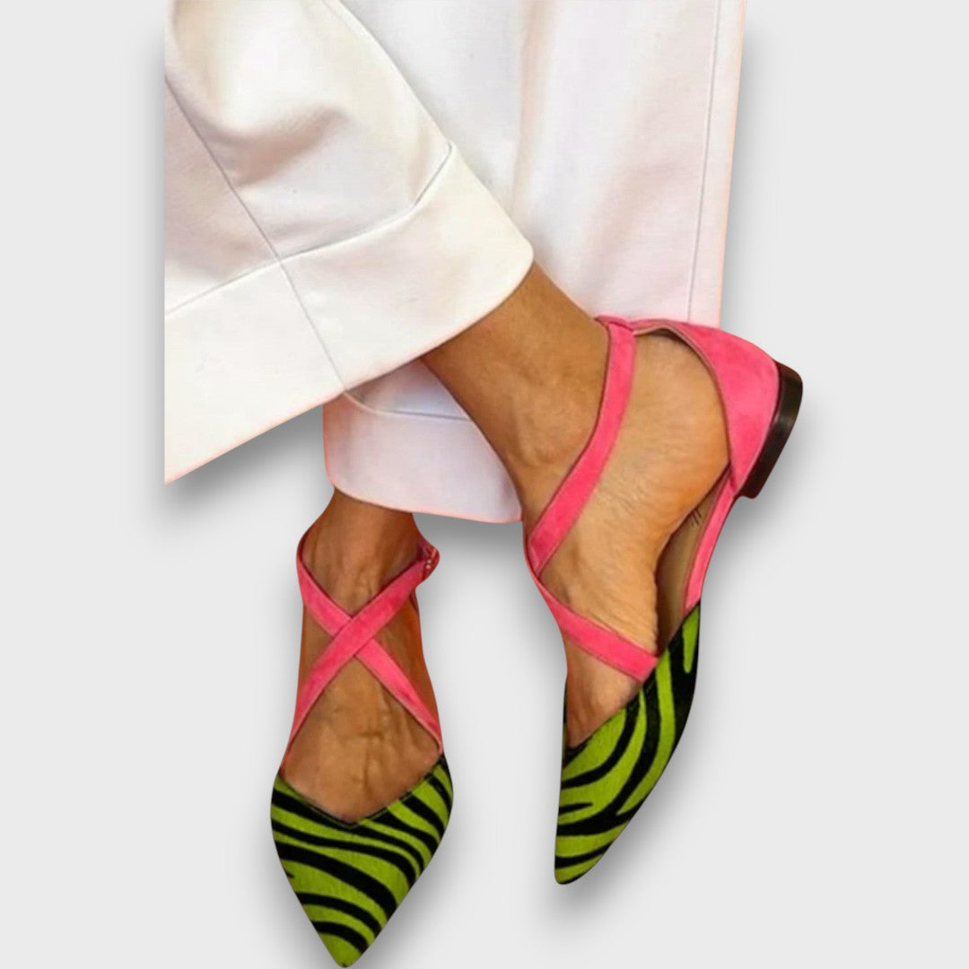 Fenna – Ballerines avec motif zèbre et brides croisées