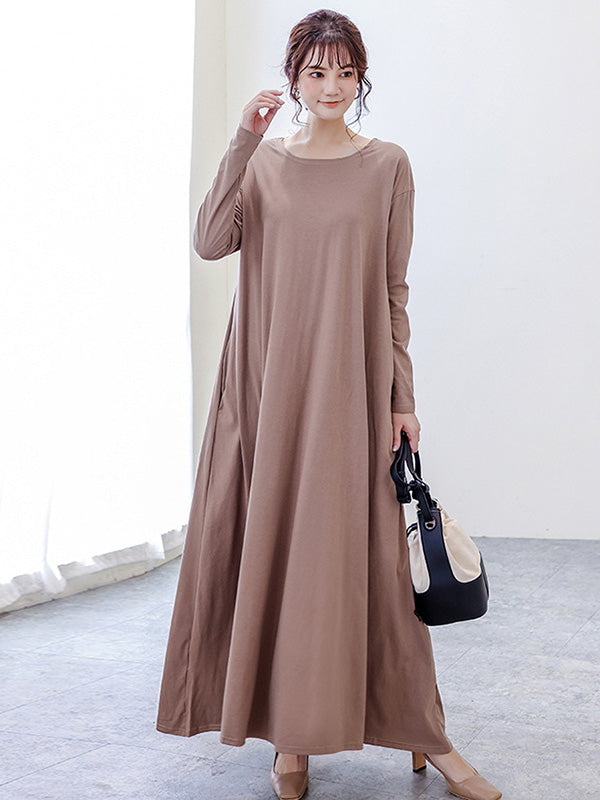Robe décontractée ample à manches longues, simple, 6 couleurs, grande taille