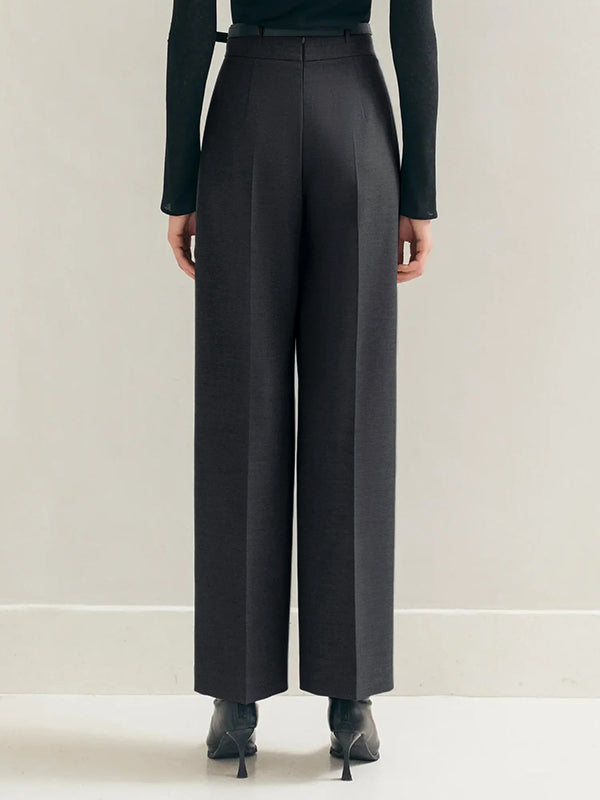 Pantalon décontracté coupe droite, sans ceinture, couleur unie