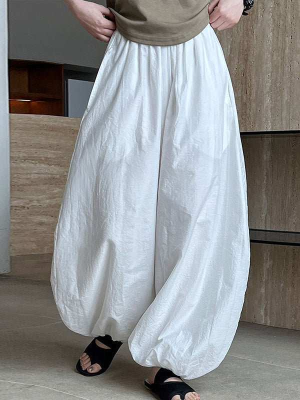 Pantalon taille haute, à taille élastique, à empiècements, couleur unie