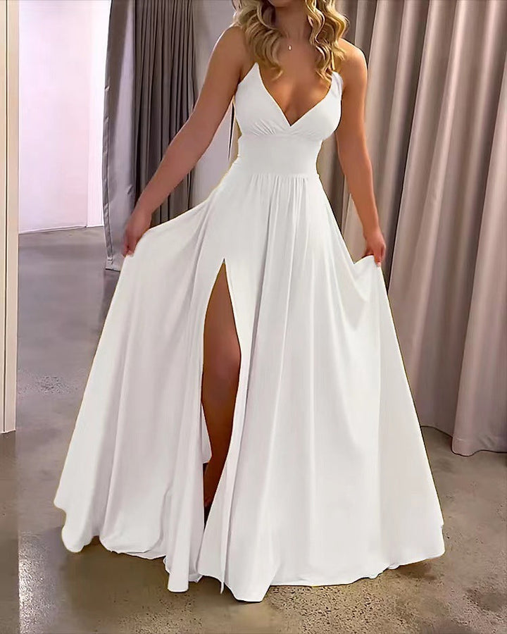 Robe maxi fluide avec décolleté en V et fente