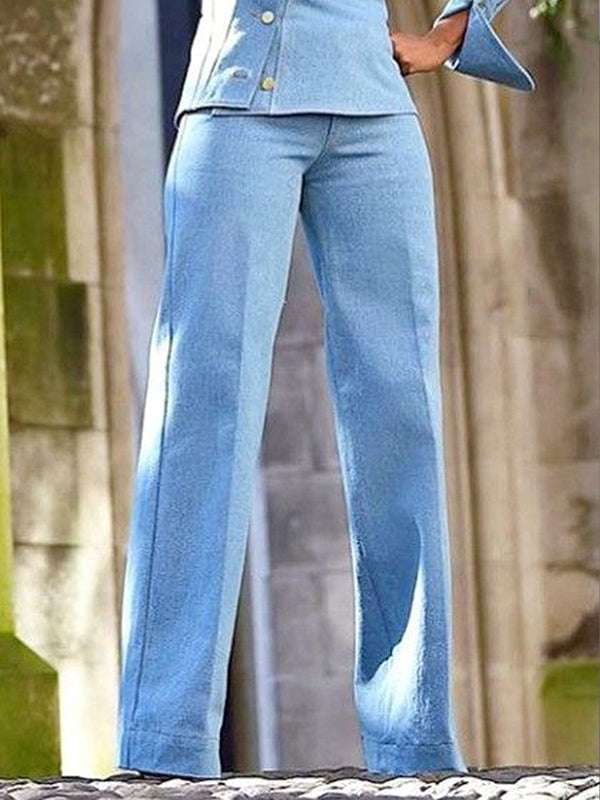 Pantalon ensemble deux pièces asymétrique boutonné ajouré à manches longues, à col revers