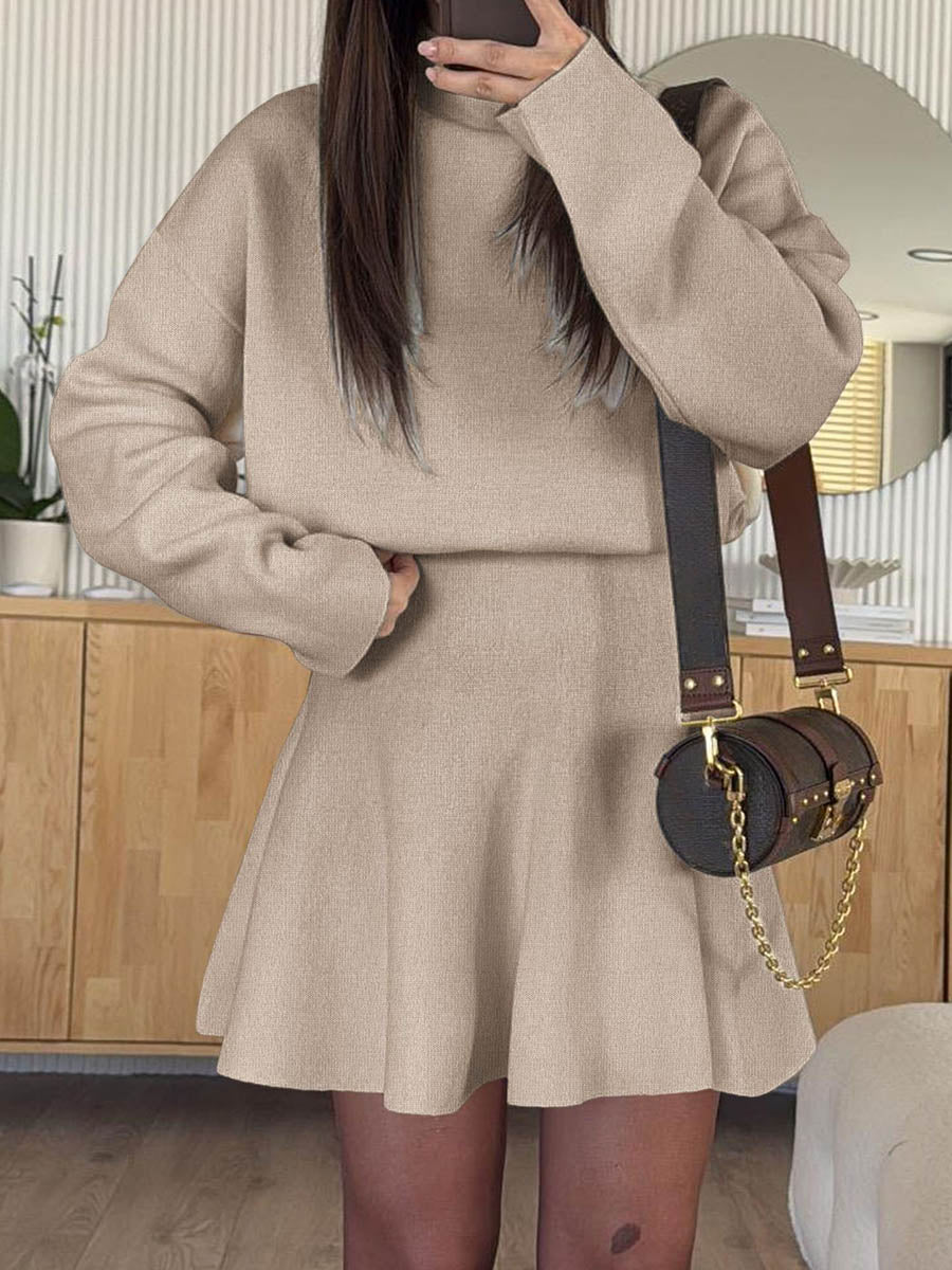 Robe pull coupe trapèze, taille haute, à taille élastique, à col rond, couleur unie