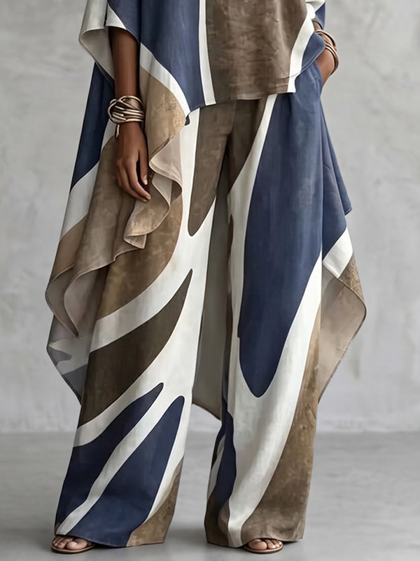 Pantalon imprimé ample à poches, à jambes larges, couleur contrastée