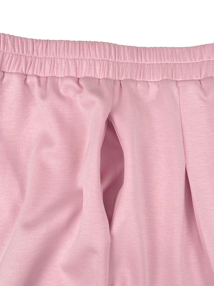 Pantalon court plissé taille haute, à poches, couleur unie