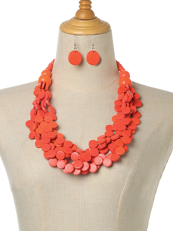 Collier de perles de bois multicouches à charme rustique & Ensemble de boucles d'oreilles