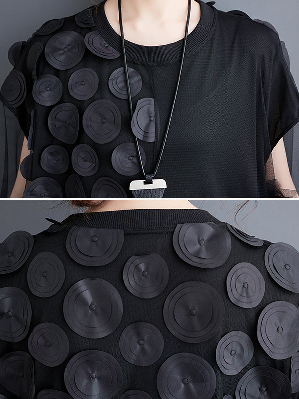 Robe mi-longue ample asymétrique à manches courtes, en gaze, à empiècements, à col rond