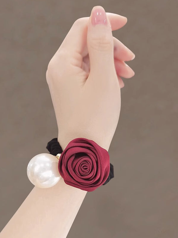 Perles élastiques en forme de fleur plissées et brillantes, accessoires pour cheveux, élastique pour queue de cheval