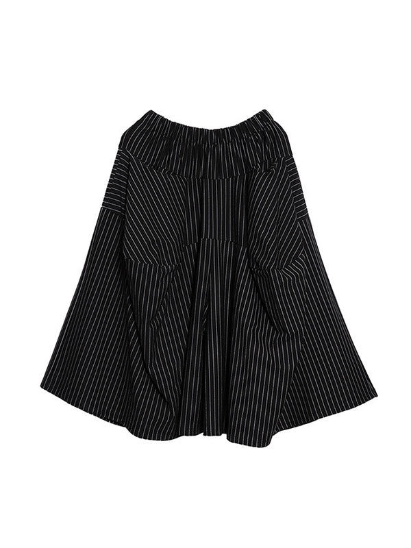 Pantalon jupe-culotte rayé taille haute avec poches élastiques amples
