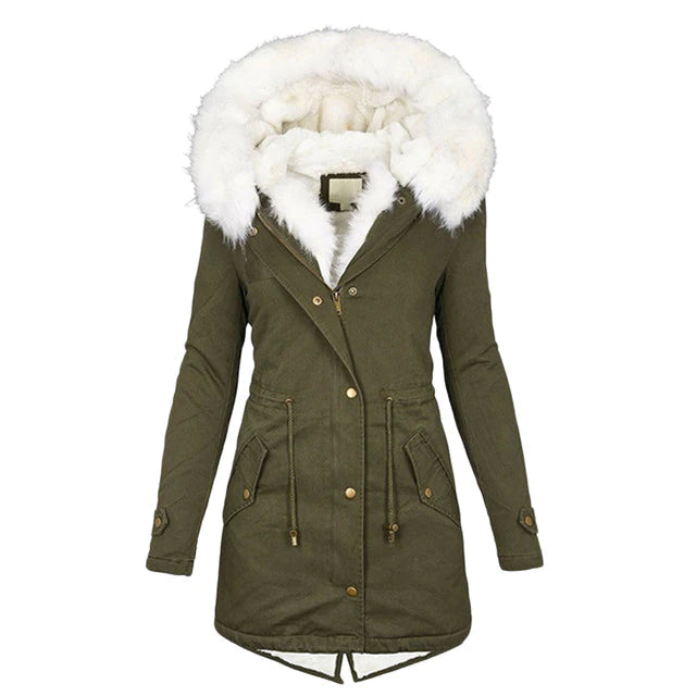 Veste d'hiver Femme Longue Avec Capuche | Parka Avec Fermeture Éclair et Cordon de Serrage