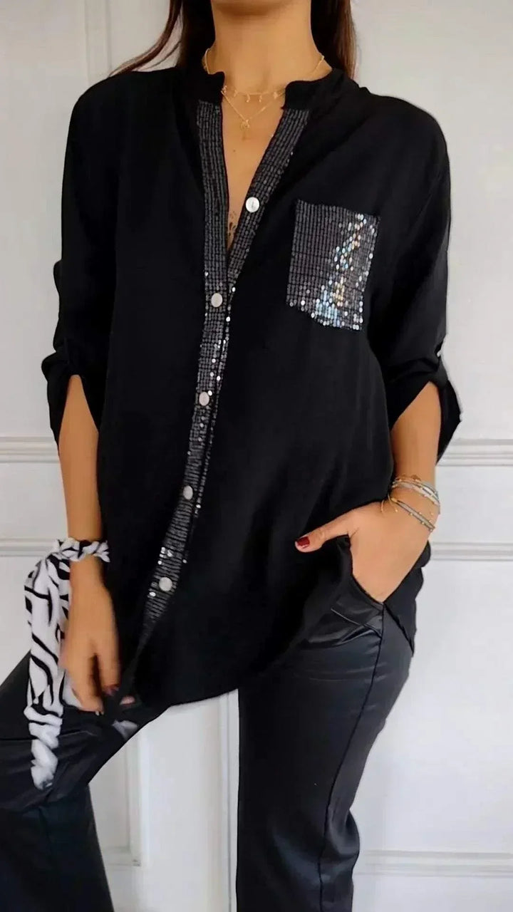 Jasmine | T-shirt élégant à col en V avec des paillettes scintillantes pour femmes