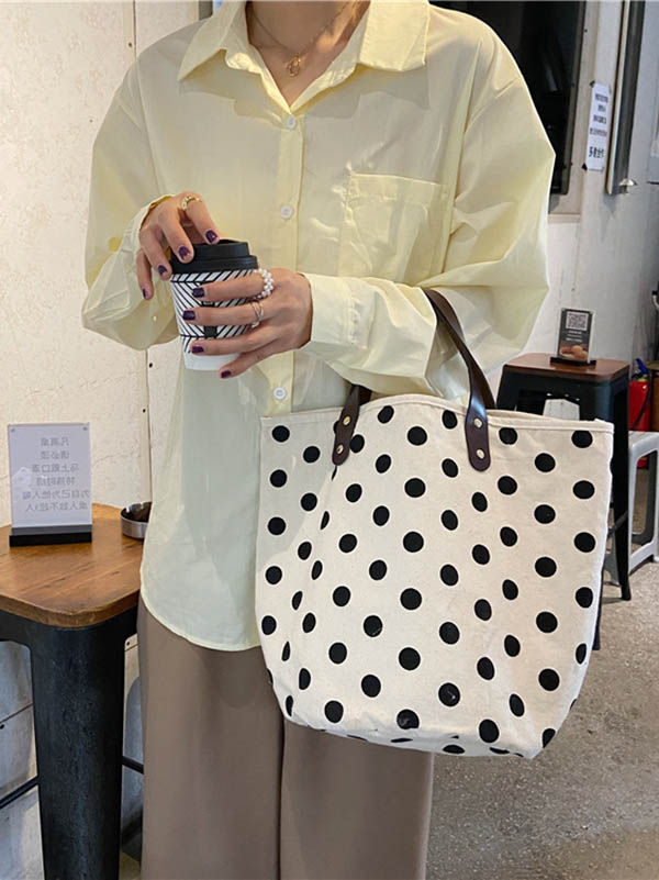 Sac seau de sac fourre-tout de maquillage imprimé à pois en toile vintage
