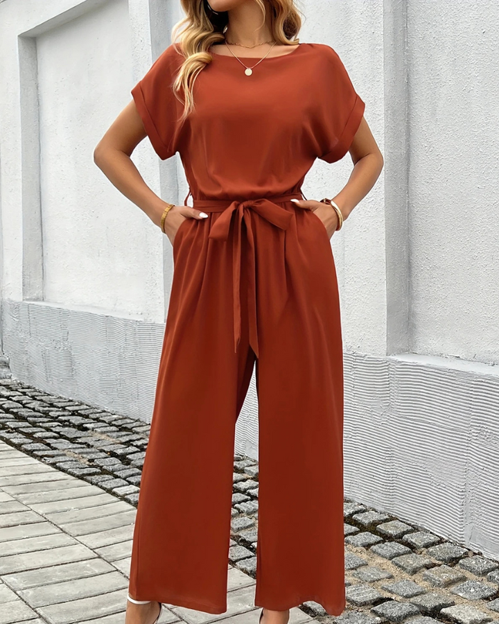 Combinaison Femme Avec Ceinture & Jambes Amples | Manches Courtes