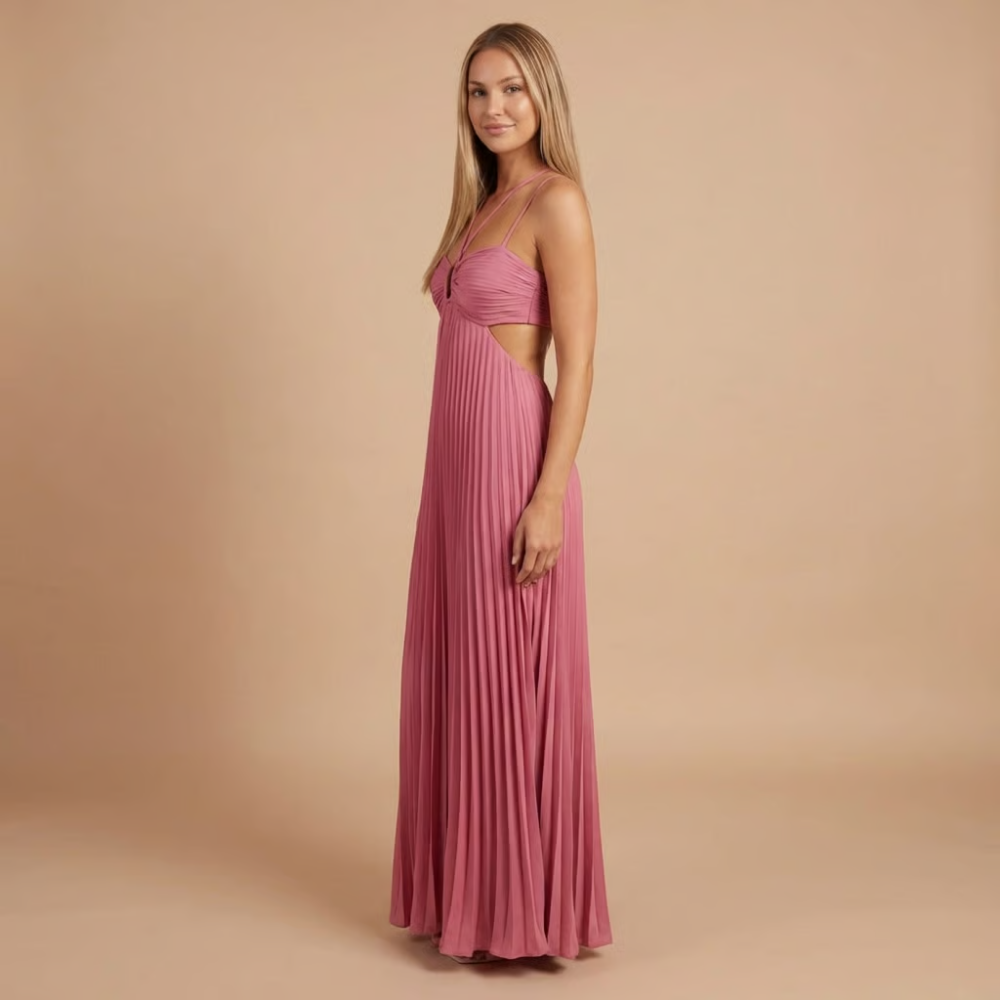 Nancy - Robe Maxi à Bretelles avec Découpes et Plissé