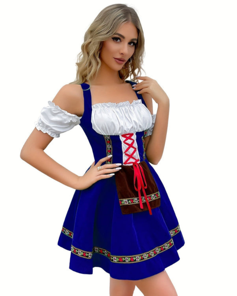 Robe Dirndl Traditionnelle Sans Épaules pour Femmes | Mini