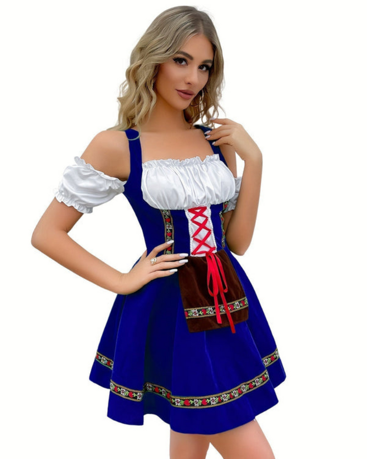 Robe Dirndl Traditionnelle Sans Épaules pour Femmes | Mini