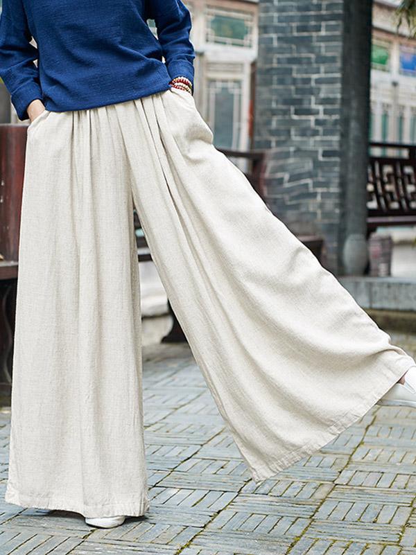 Pantalon ample à jambes larges, en lin
