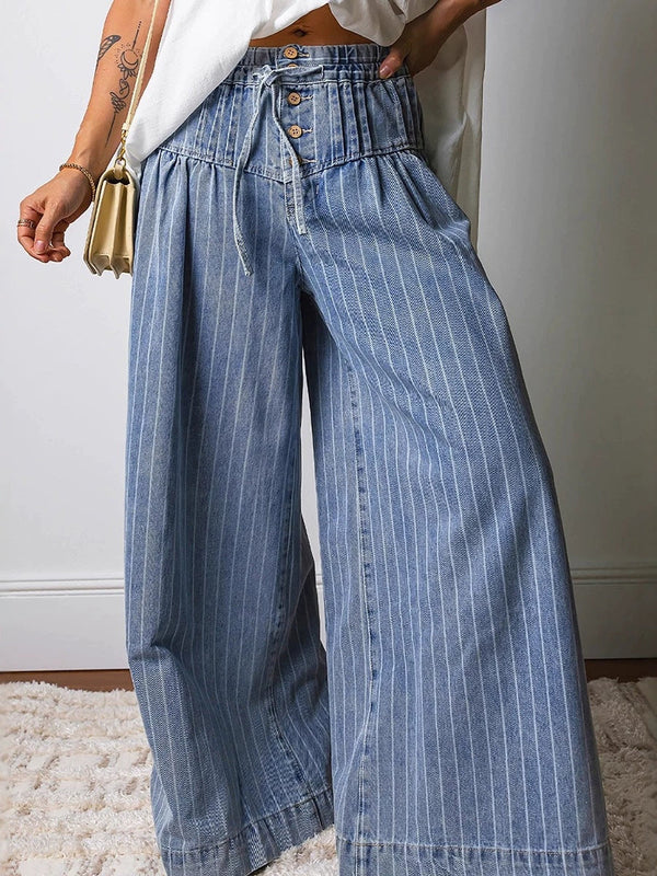 Jean ample taille haute, à cordon de serrage, à taille élastique, à poches