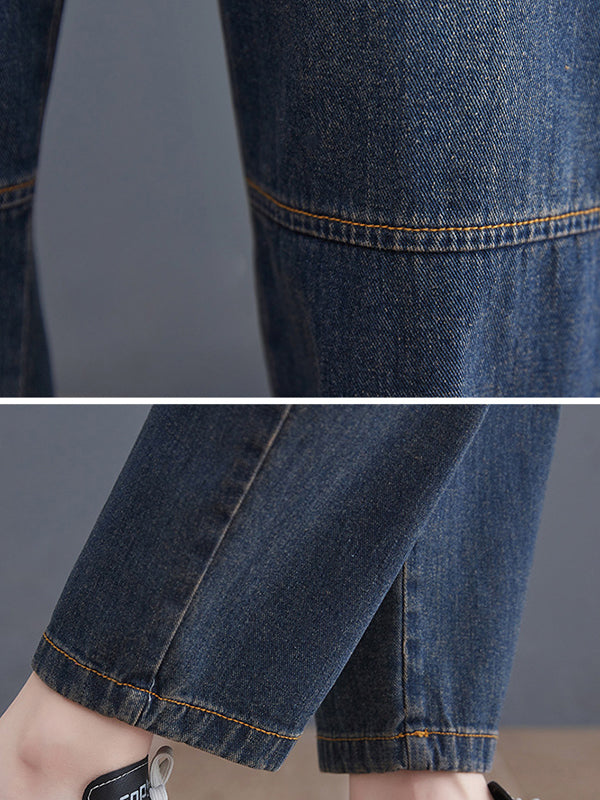 Pantalon en jean élastique ample rétro artistique