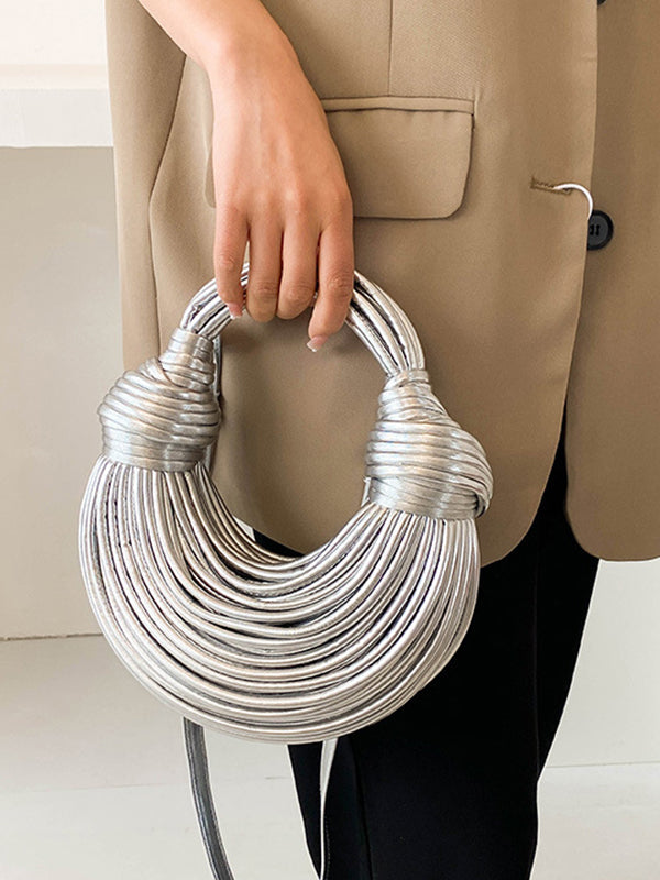 Sac bandoulière brillant à empiècements, couleur unie