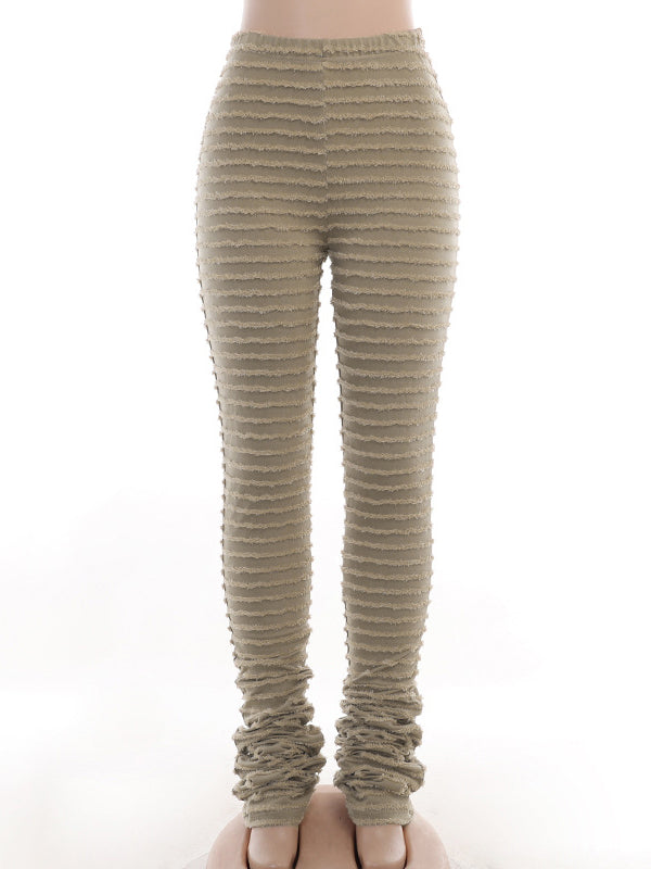 Pantalon rayé taille haute, coupe slim, à empiècements