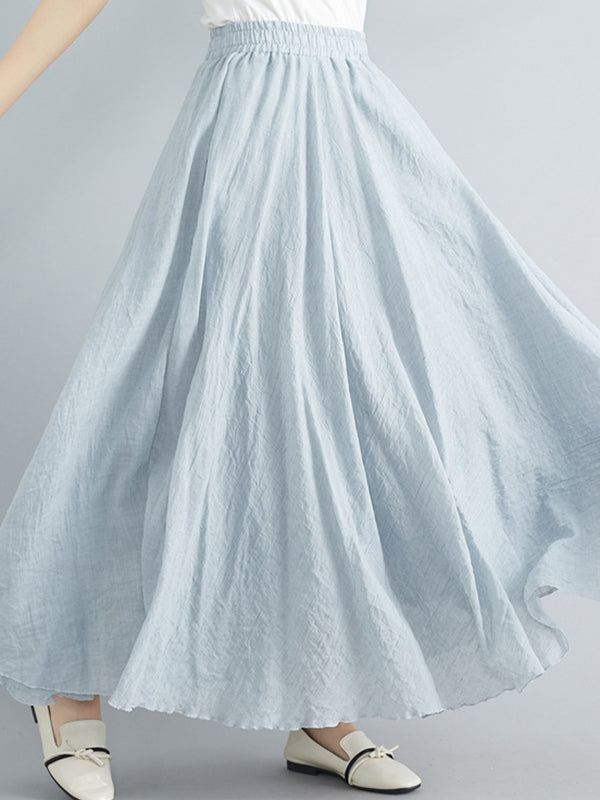 Jupe ample plissée coupe trapèze, à taille élastique, couleur unie