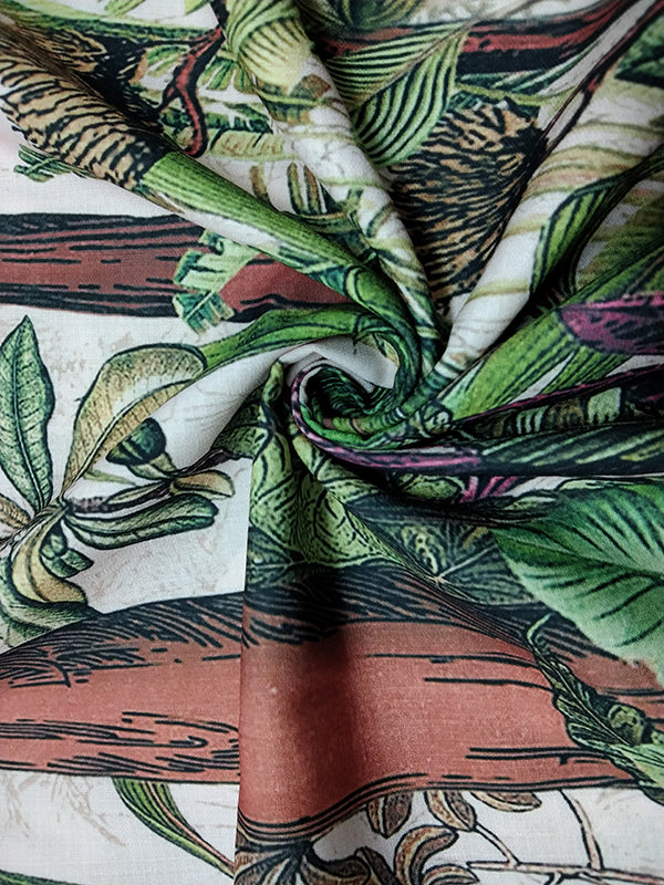 Robe longue ample à manches évasées, à imprimé feuilles, à col en V