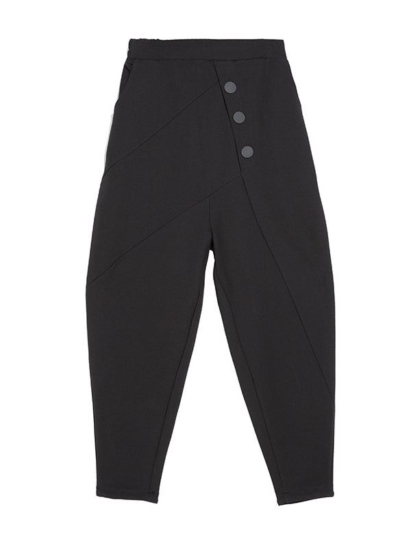 Pantalon sarouel taille haute noir avec boutons
