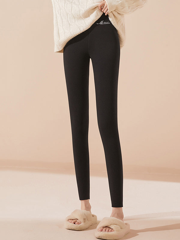 Legging décontracté à imprimé lettres, couleur unie