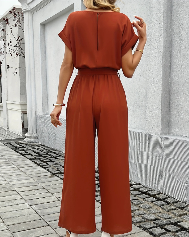 Combinaison Femme Avec Ceinture & Jambes Amples | Manches Courtes