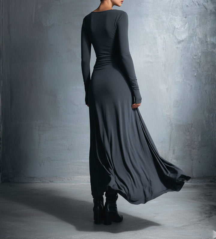Laura | Robe Maxi Élégante Drapée à Manches Longues pour Femmes