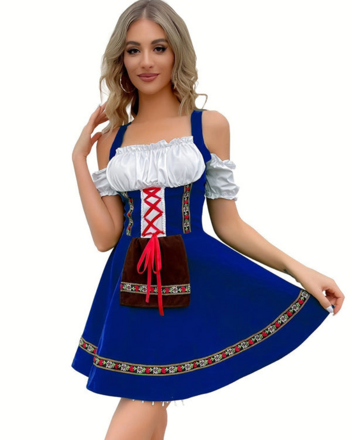 Robe Dirndl Traditionnelle Sans Épaules pour Femmes | Mini