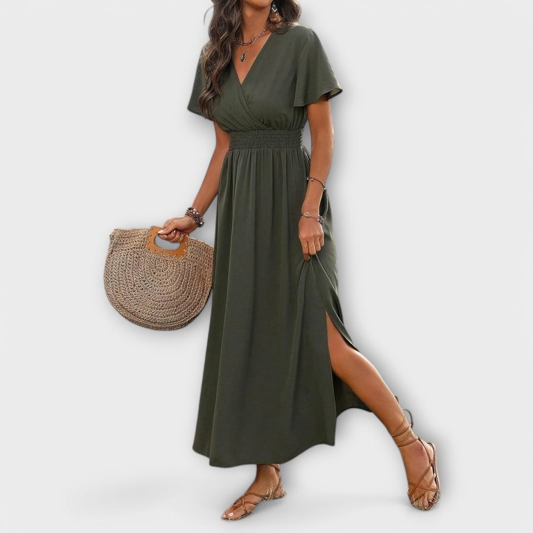 Alvera – Robe maxi avec effet portefeuille et fente latérale