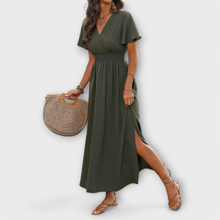 Alvera – Robe maxi avec effet portefeuille et fente latérale