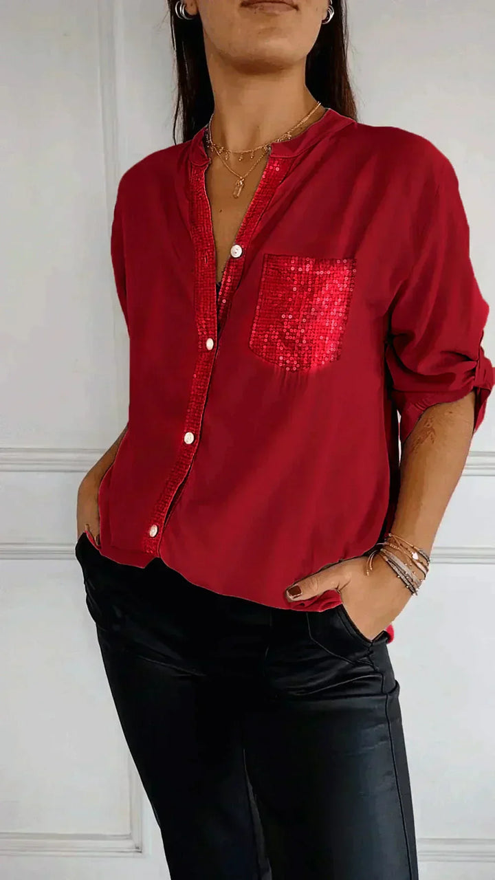Jasmine | T-shirt élégant à col en V avec des paillettes scintillantes pour femmes