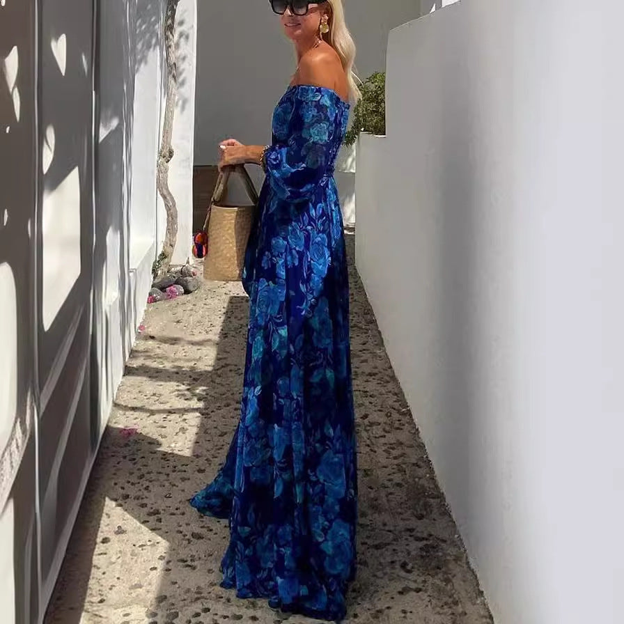 Mariela - Robe maxi longue de style méditerranéen avec épaules dénudées