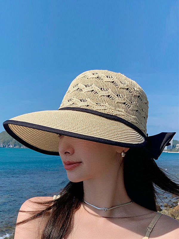 Chapeau anti-UV à larges bords ajourés et nœud