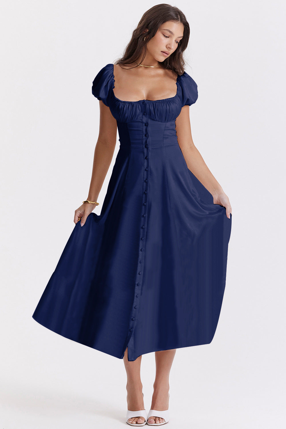 Beatriz - Robe midi avec corset et boutons