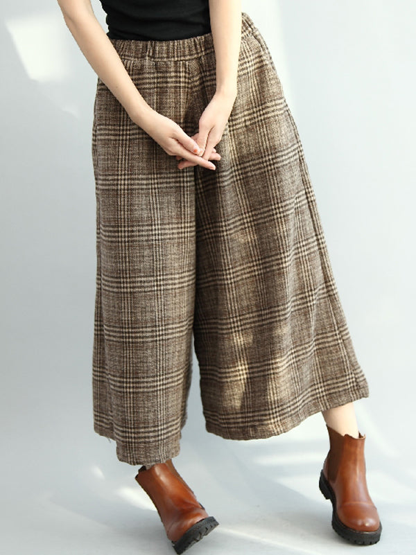 Pantalon Vintage ample à jambes larges et à carreaux, taille élastique