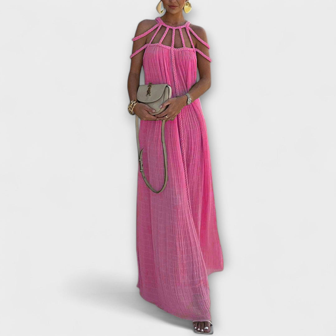 Brinaya – Robe maxi en mélange de lin avec décolleté tressé