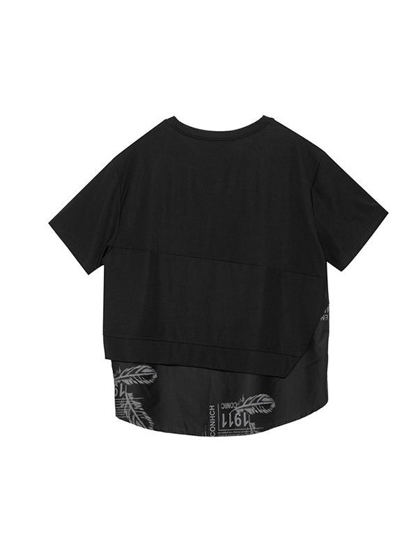 Faux deux t-shirts amples à col rond à empiècements et impression