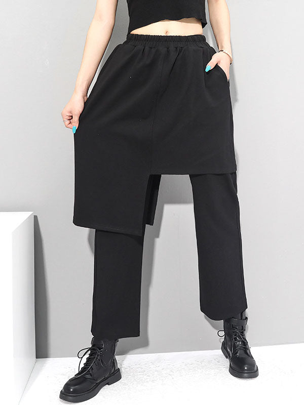 Pantalon décontracté à coupe irrégulière, effet deux pièces, couleur unie