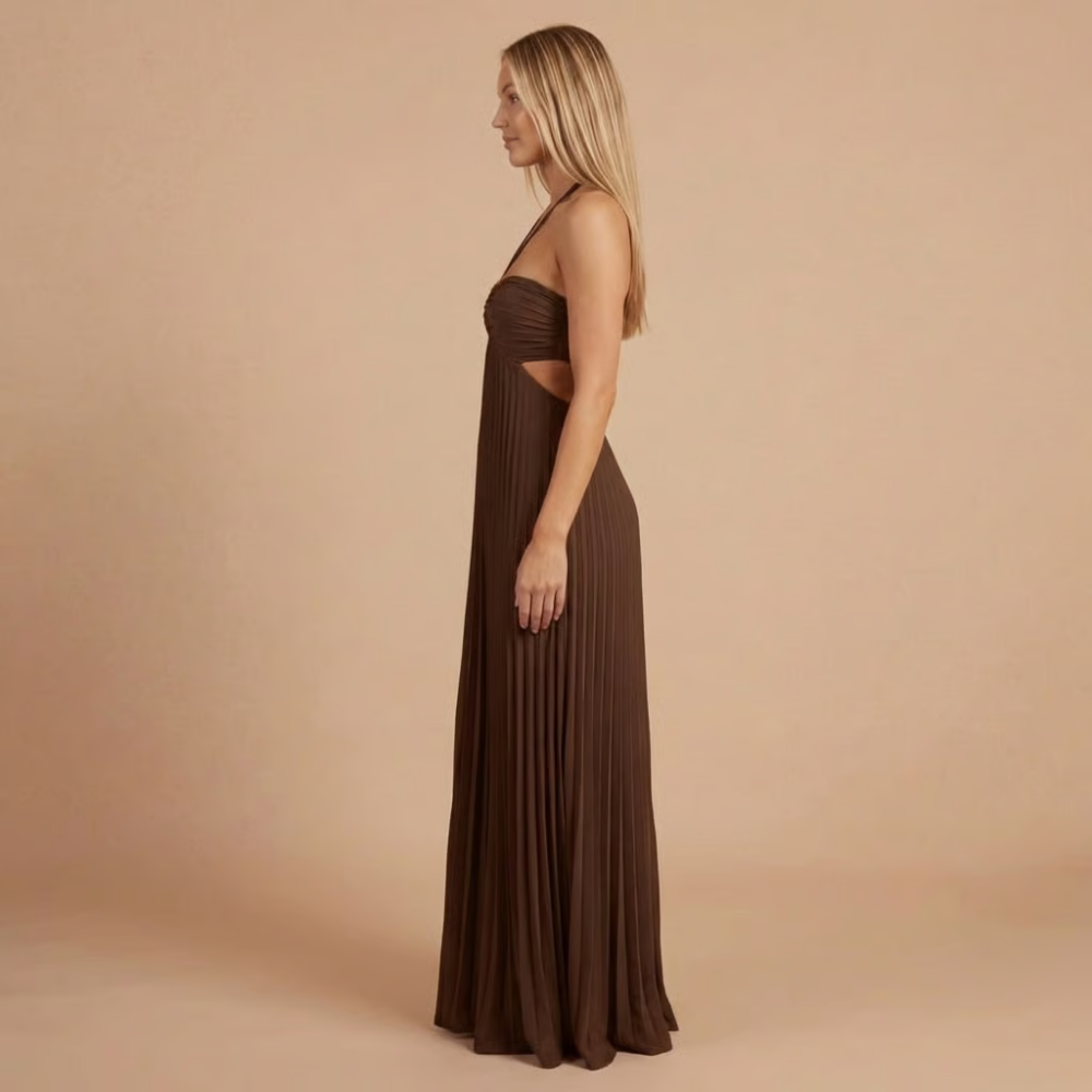 Nancy - Robe Maxi à Bretelles avec Découpes et Plissé