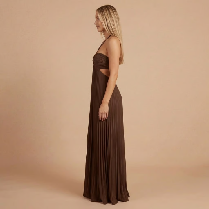 Nancy - Robe Maxi à Bretelles avec Découpes et Plissé