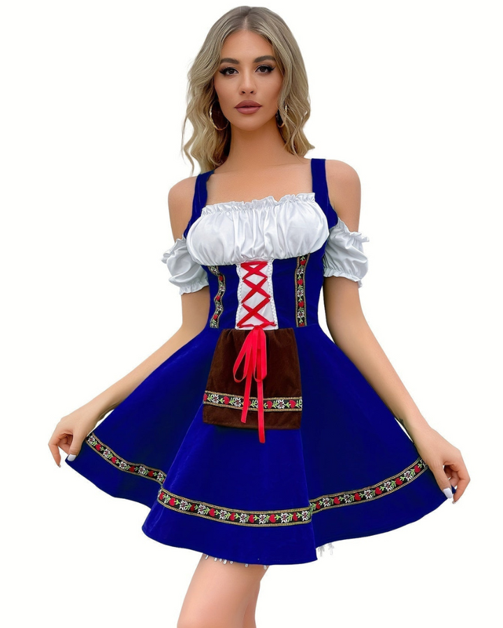 Robe Dirndl Traditionnelle Sans Épaules pour Femmes | Mini