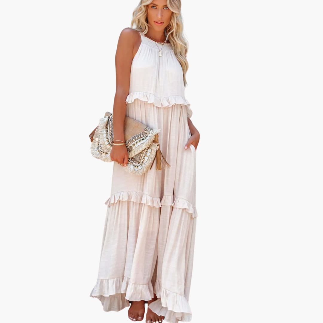 Robe maxi à volants - Robe à volants pour femmes, élégante et légère