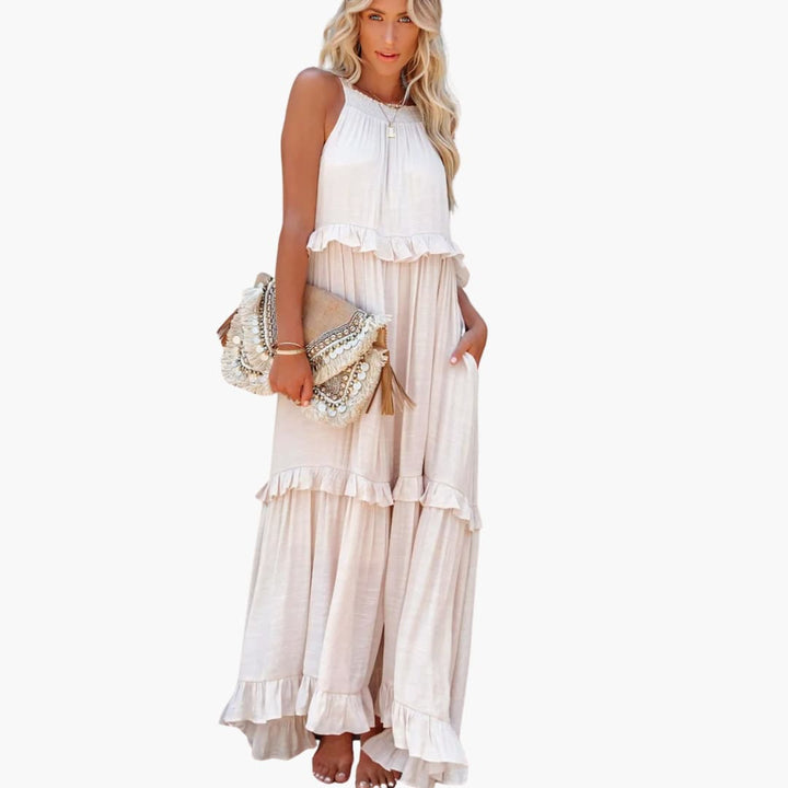 Robe maxi à volants - Robe à volants pour femmes, élégante et légère
