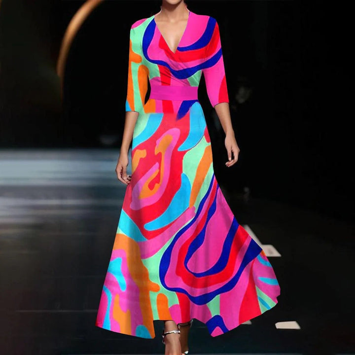 Vivian - Robe maxi imprimée avec décolleté en V